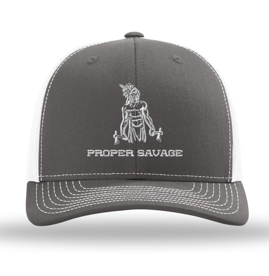 WARRIOR TRUCKER HAT - WHITE ON GRAY