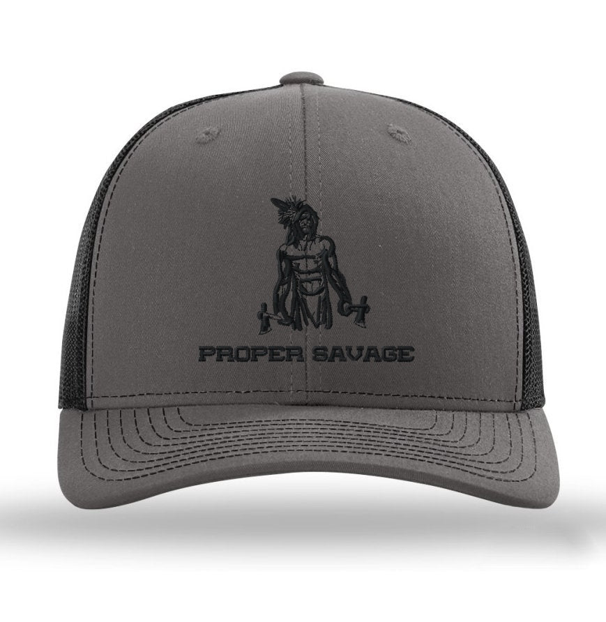 WARRIOR TRUCKER HAT - BLACK ON CHARCOAL
