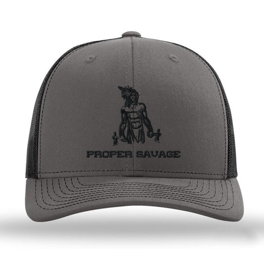 WARRIOR TRUCKER HAT - BLACK ON CHARCOAL