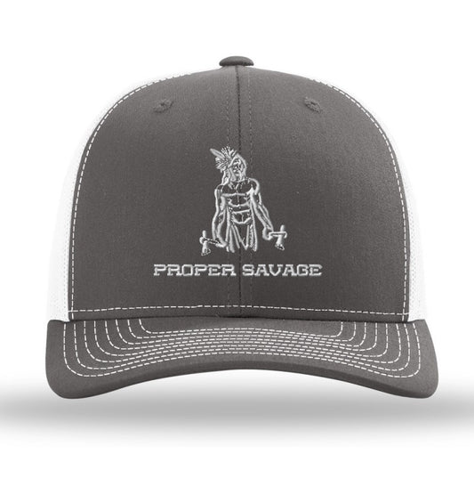 WARRIOR TRUCKER HAT -  WHITE ON GRAY